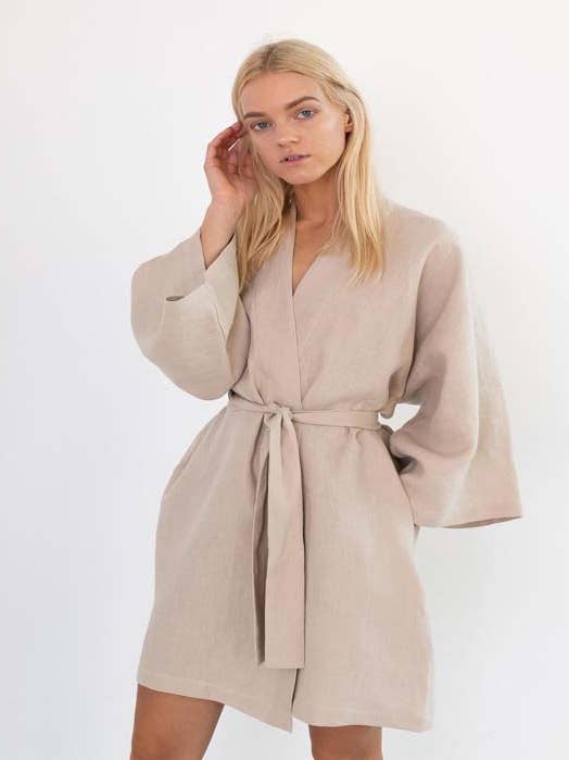 Ayurvastram - Wholesale Dress - Women's - SAKURA Linen Cotton Kimono Drop Shoulder Mini Wrap Dress0