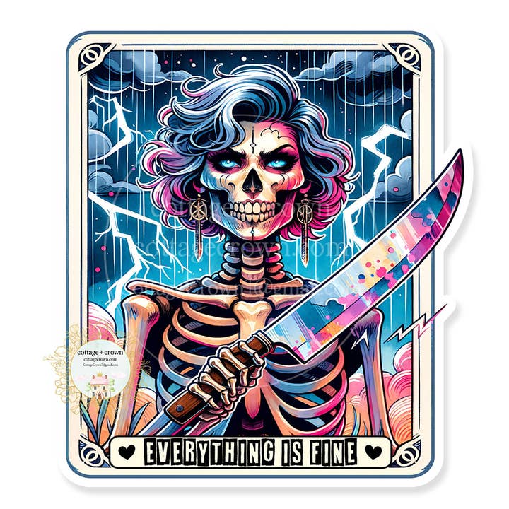 Tarot Card Everything's Fine True Crime Vinyl Decal Sticker for wholesale by cottage + crown