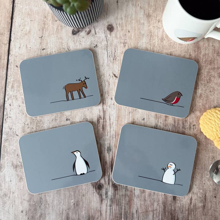 Winter Collection Coasters, Mixed Set of Four for wholesale by Jin Designs