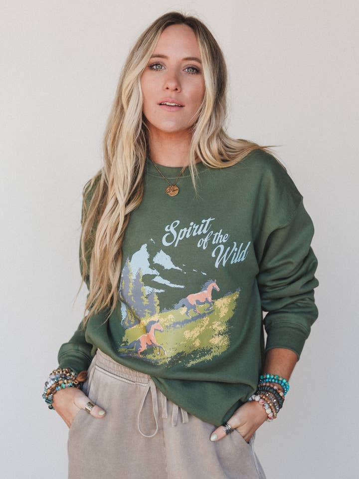 Spirit Of The Wild Sweatshirt - Military Green for wholesale by Three Bird Nest