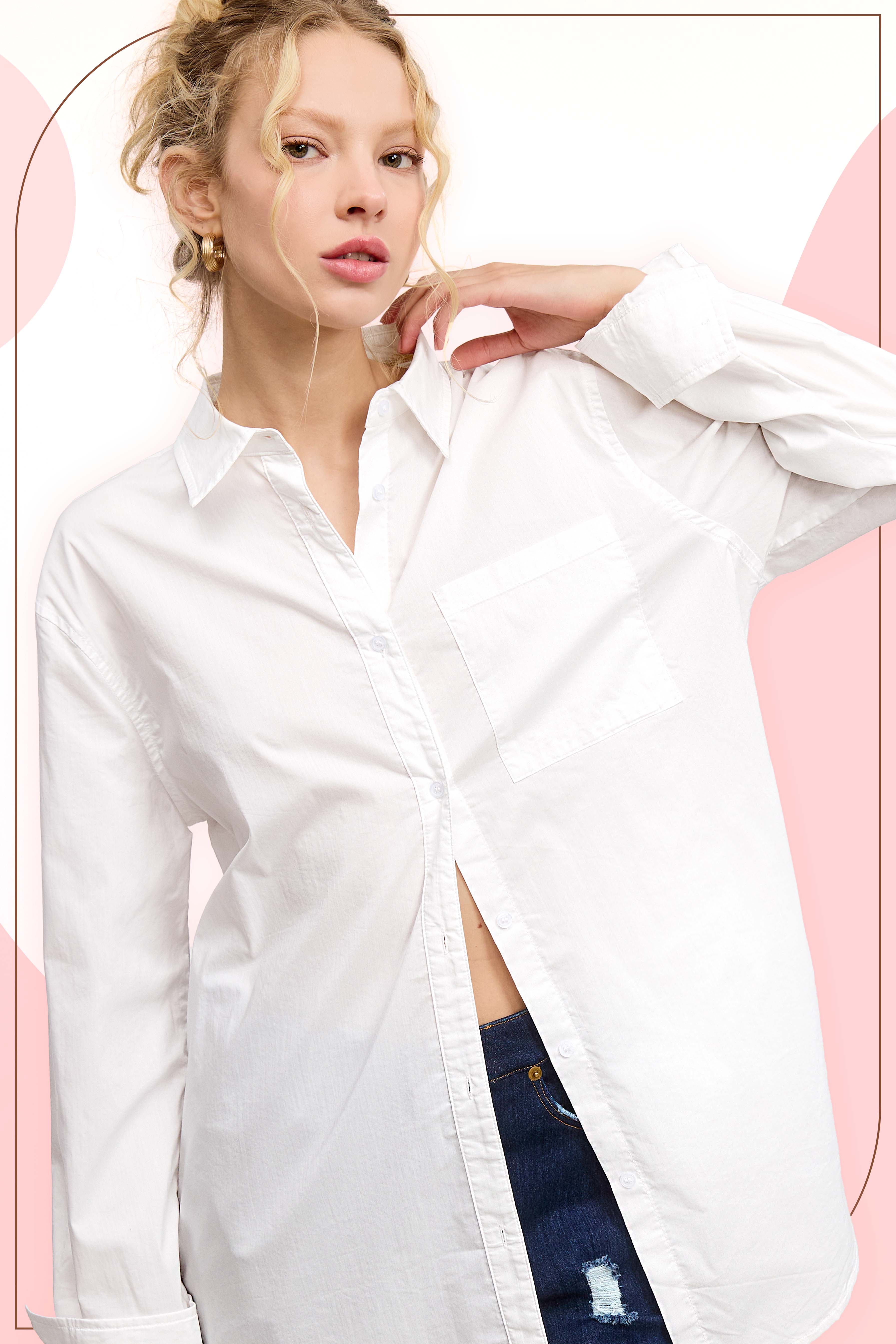 La Miel - Vente Chemise à col boutonné – femme - SRT7809-Chemises Classiques en Popeline à Col et Boutons15