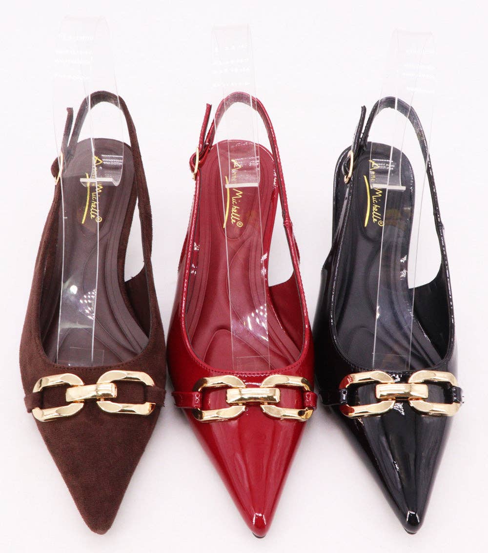 Mars Sky Shoes Wholesale - Wholesale Low Heels - Women's - Anne Michelle STILE-11 Women Kitting Heel Metal Decoration Slingback Pumps-12 Pairs Pack-20.05/Pair4