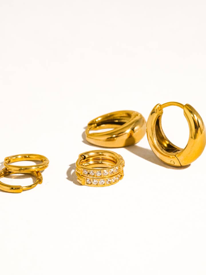 Rayon 18K Gold Non-Tarnish Glam Hoop Earring Set for wholesale by Flânerie by MAIQ