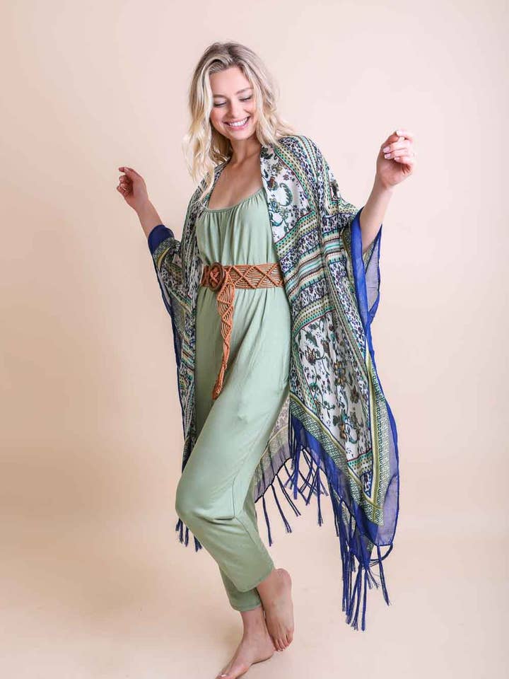 Leto Accessories - Wholesale Kimono - Women's - Bohemian Diamond Tassel Kimono - Fan Favorite!