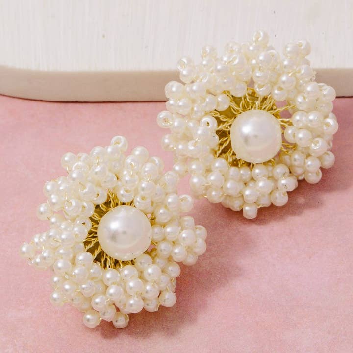 Mixed Pearl Cluster Stud Earrings for wholesale by Fame Accessories