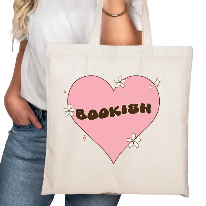 Bookish Heart Bookish Tote Bag – Reading Tote for Book Lovers – Book Reader Bag - Romance Reader Tote - Book Store for wholesale by Purely Bookish
