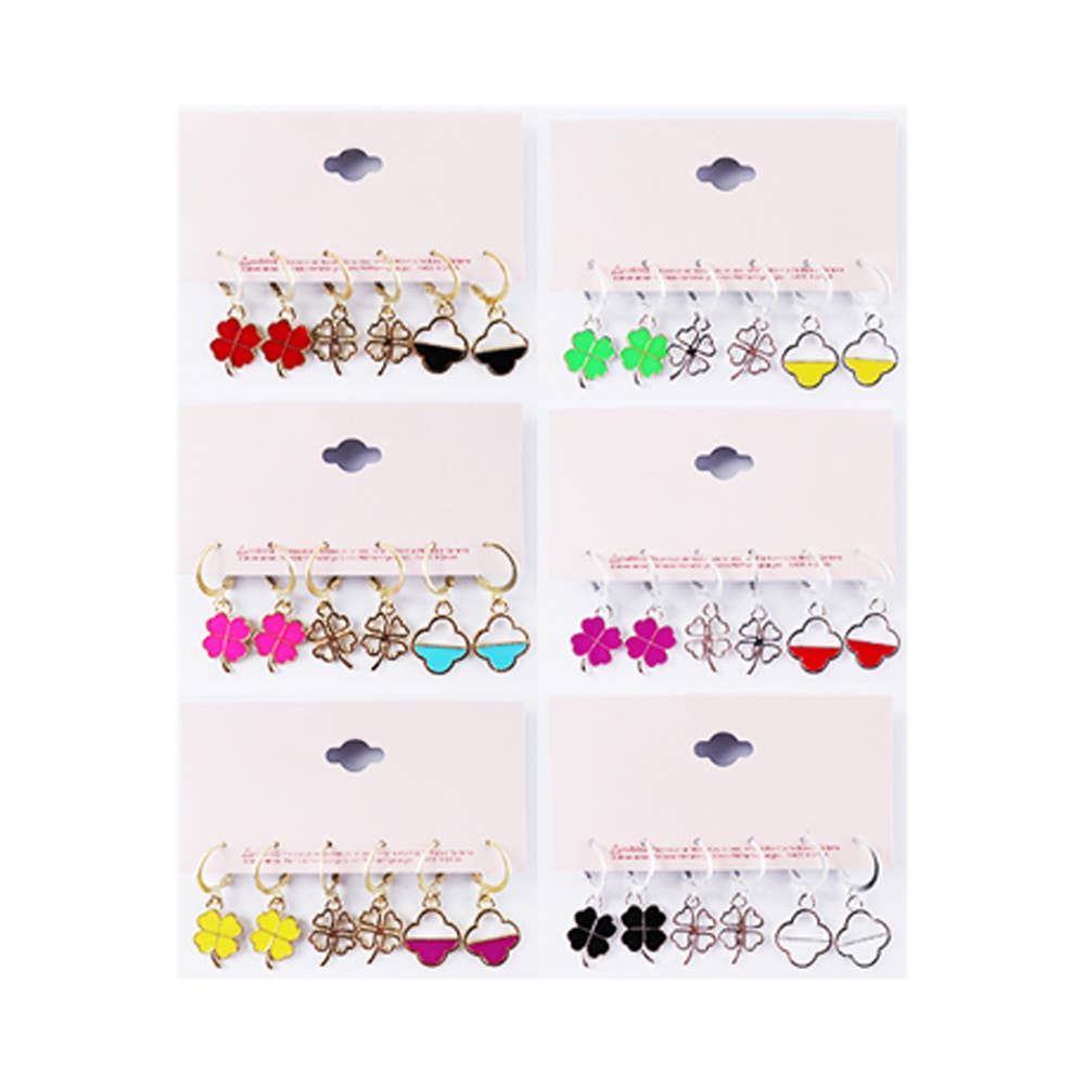 Sensibling Corp. - Wholesale Jewelry Set - 12 Set of 3 - Enamel Clover Quatrefoil Lever Back Earrings1