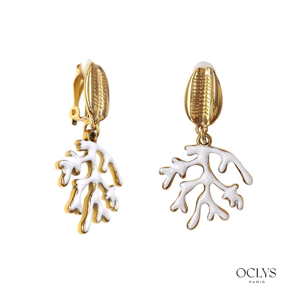 Oclys - Wholesale Clip-On Earrings - Clip-on earrings marine theme coral stainless steel0