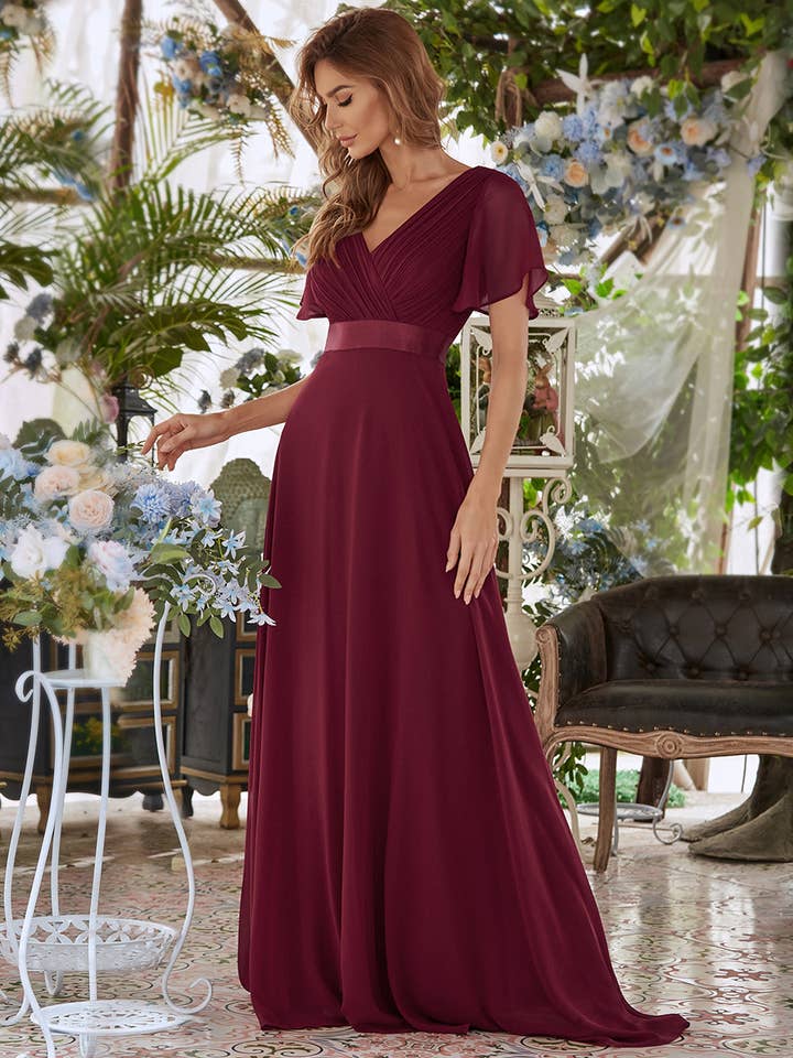 Ever-Pretty - Wholesale Gown – Women's - Double V-Neck Ruffles Chiffon Bridesmaid Dress1