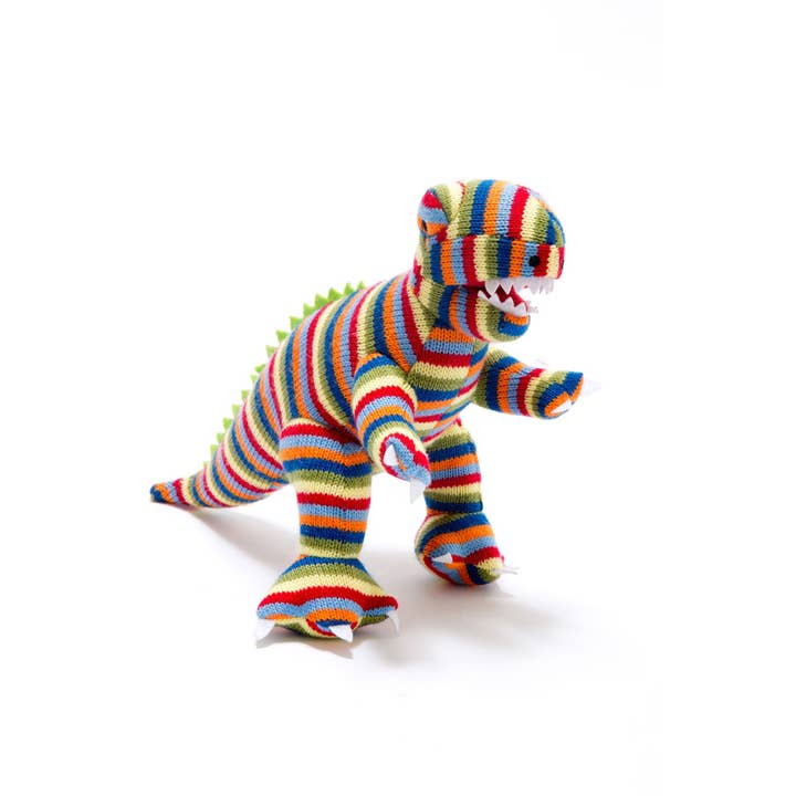 Best Years Ltd - Wholesale Handheld Rattle - Baby - Knitted Stripe T Rex Dinosaur Baby Rattle1