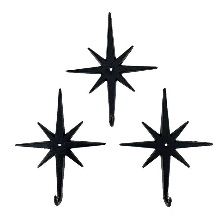 Zeckos - Wholesale Wall Hook - Set of 3 Cast Iron Atomic Starburst Wall Hooks