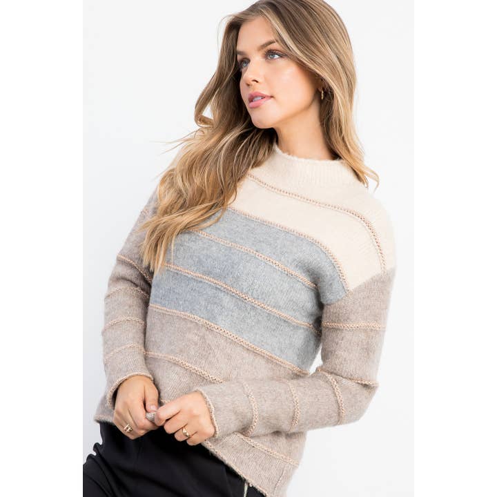 OATMEAL Metallic Colorblocked Sweater for wholesale on Faire6