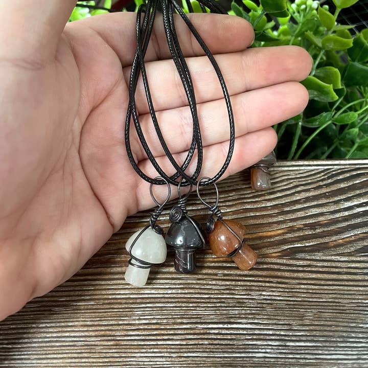Handmade by Marlayna - Wholesale Pendant/Charm Necklace - Wire Wrapped Mushroom Necklace, Random Gemstone Pendant