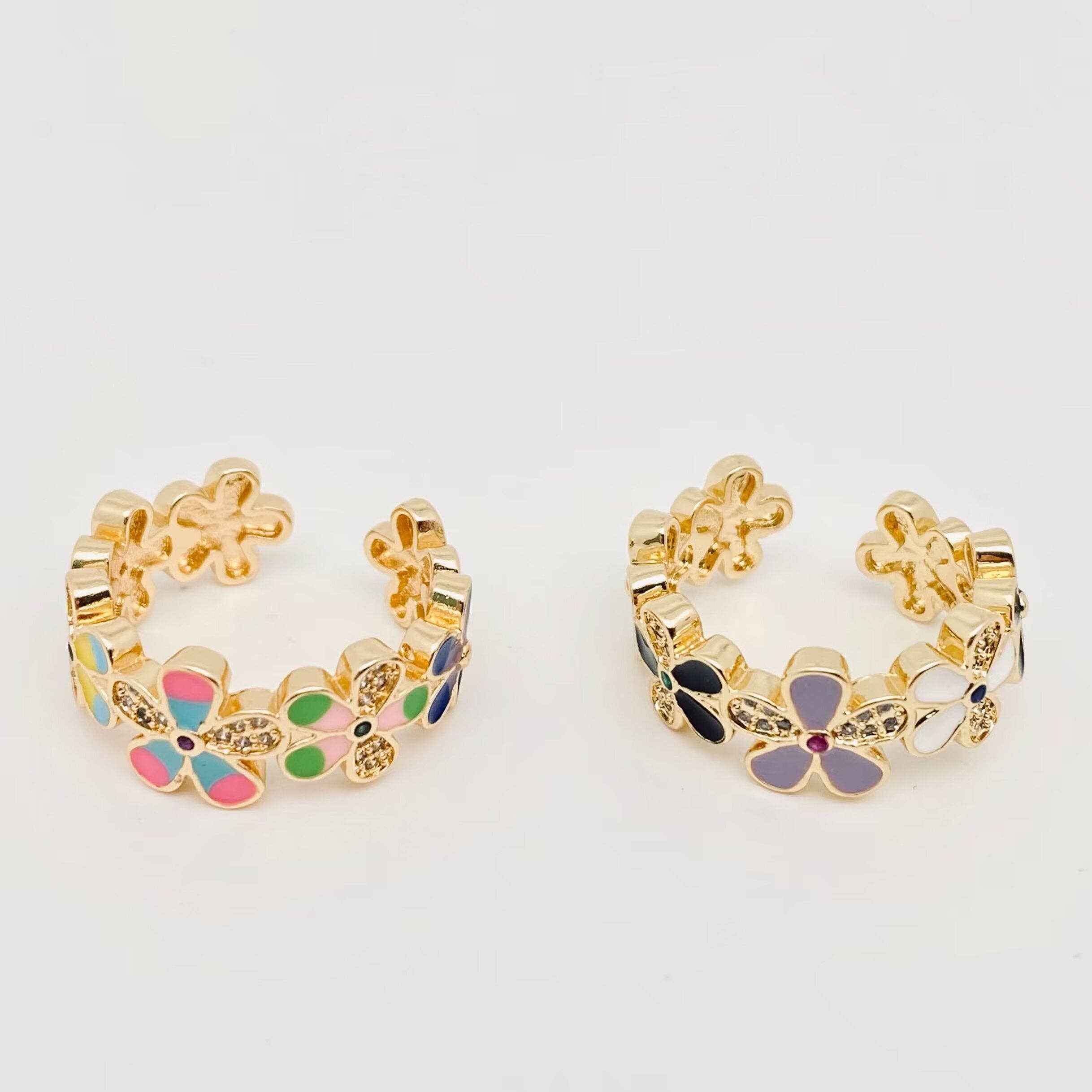 Mio Queena - Wholesale Cocktail/Statement Ring - Enamel Flower Gold Plated Adjustable Ring1