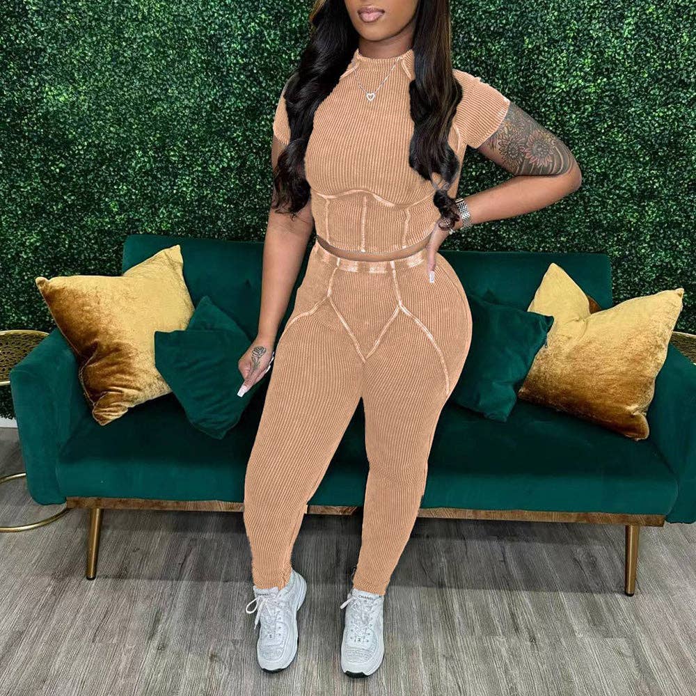 MB Fashion Wholesale - Wholesale Activewear Set - Women's - MB FASHION QUALITY RIBBED FABRIC WASHED 2 PCS SET 4015LY3