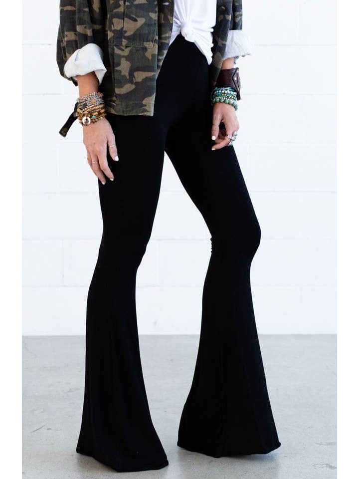 Cher Solid Raw Edge Flare Pant - Black for wholesale on Faire2
