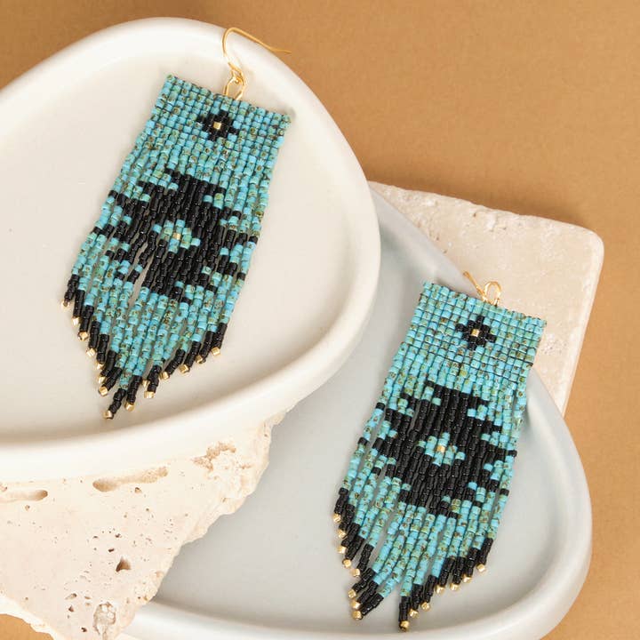 Mayana Designs Co - Wholesale Dangle Earrings - Beaded Handwoven Tribal Fringe Earrings (Aqua/Black)1