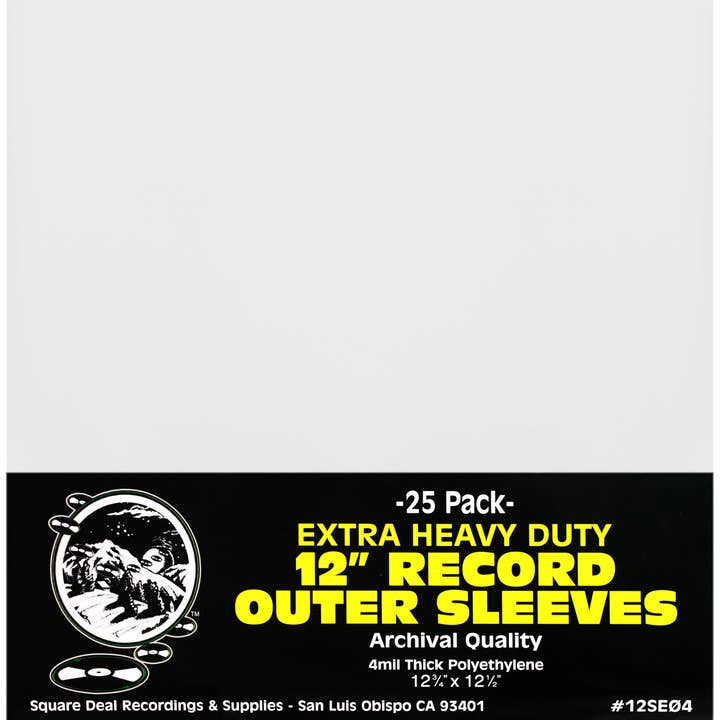 Square Deal Recordings & Supplies - Wholesale Music Accessory - 12" Record Outer Sleeves Extra Heavy Duty 4mil Thick Vinyl