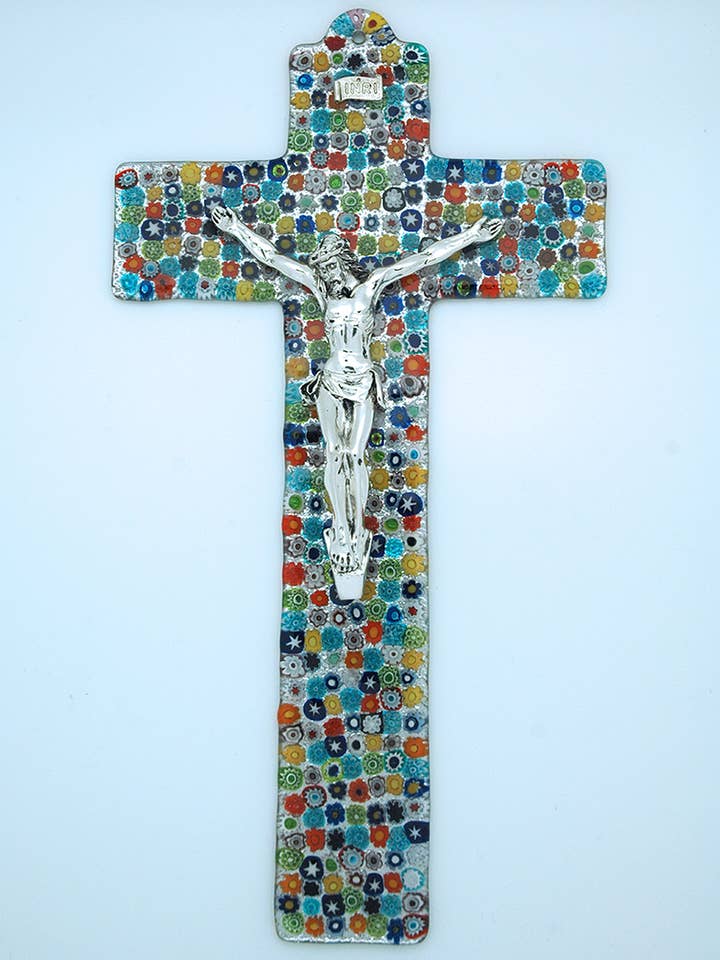 IG2435 - Croce da parete floreale in vetro di Murano italiano per la vendita all'ingrosso da parte di Contreras Designs