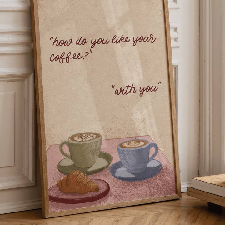 Caffè con te | Stampa di coppia di San Valentino per la vendita all'ingrosso da parte di Moo and May Studio