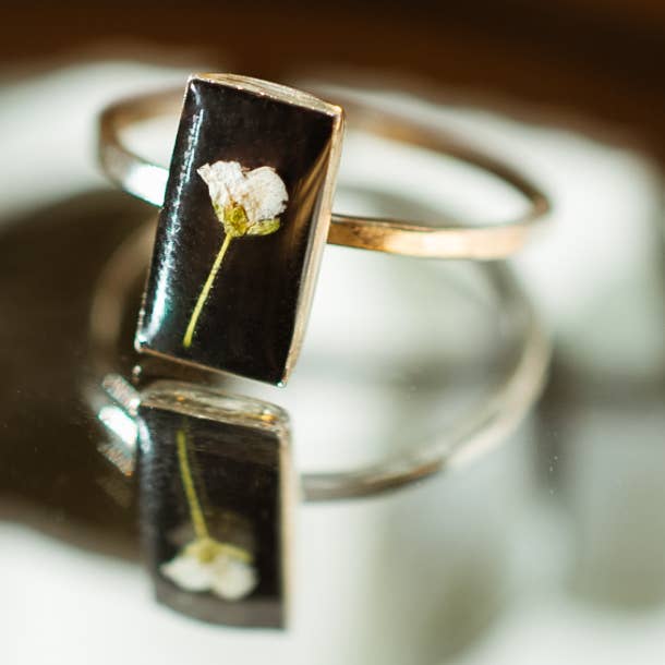 White Alyssum Botanical Ring for wholesale by Ephemera