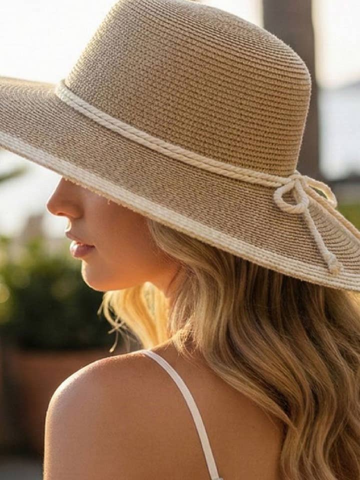 Rope Bow Band Straw Sun Hat for wholesale by Embellish Your Life