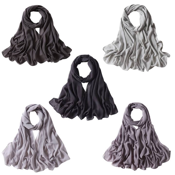 NOOR Premium Chiffon Hijab Set - 5 Color Hijab Scarf Pack for Women, Non-Slip, Long Rectangle, Head Scarf Wrap (Mix Colors 7) for wholesale by NOOR