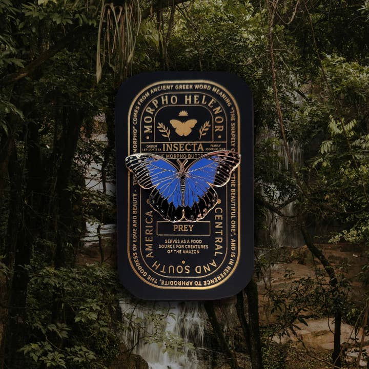 Blue Morpho Butterfly Educational Insect Enamel Pin for wholesale by Pinsects