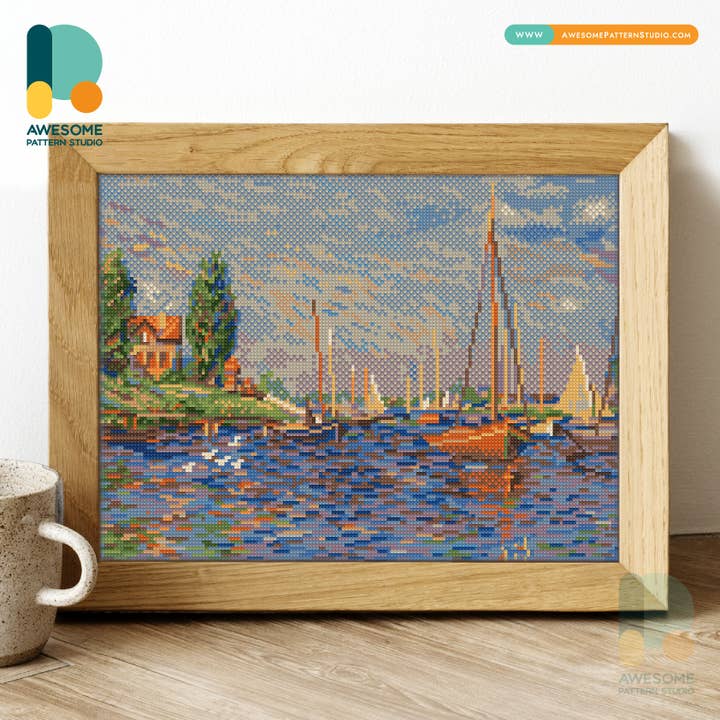 Red Boats Argenteuil DS2843, Diamond Painting Kit - 120x162 for wholesale by Awesome Pattern Studio