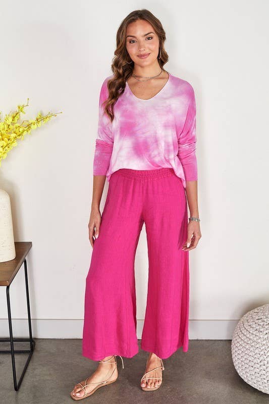 VENTI6 – Großhandel Hose – Damen – ELASTISCHE GESMOKTE TAILLE LEINEN WEITBEIN-HOSE (616/10210)3