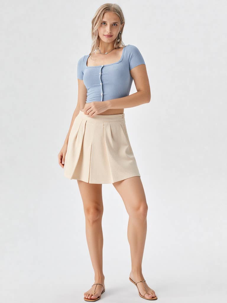 VERY J - Wholesale Skort - Women's - NP70121-Pleated Solid Corduroy Skort Shorts24