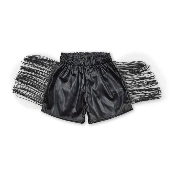 Yawoo Garments - Wholesale Shorts - Kids - Black leather tassels baby girls shorts