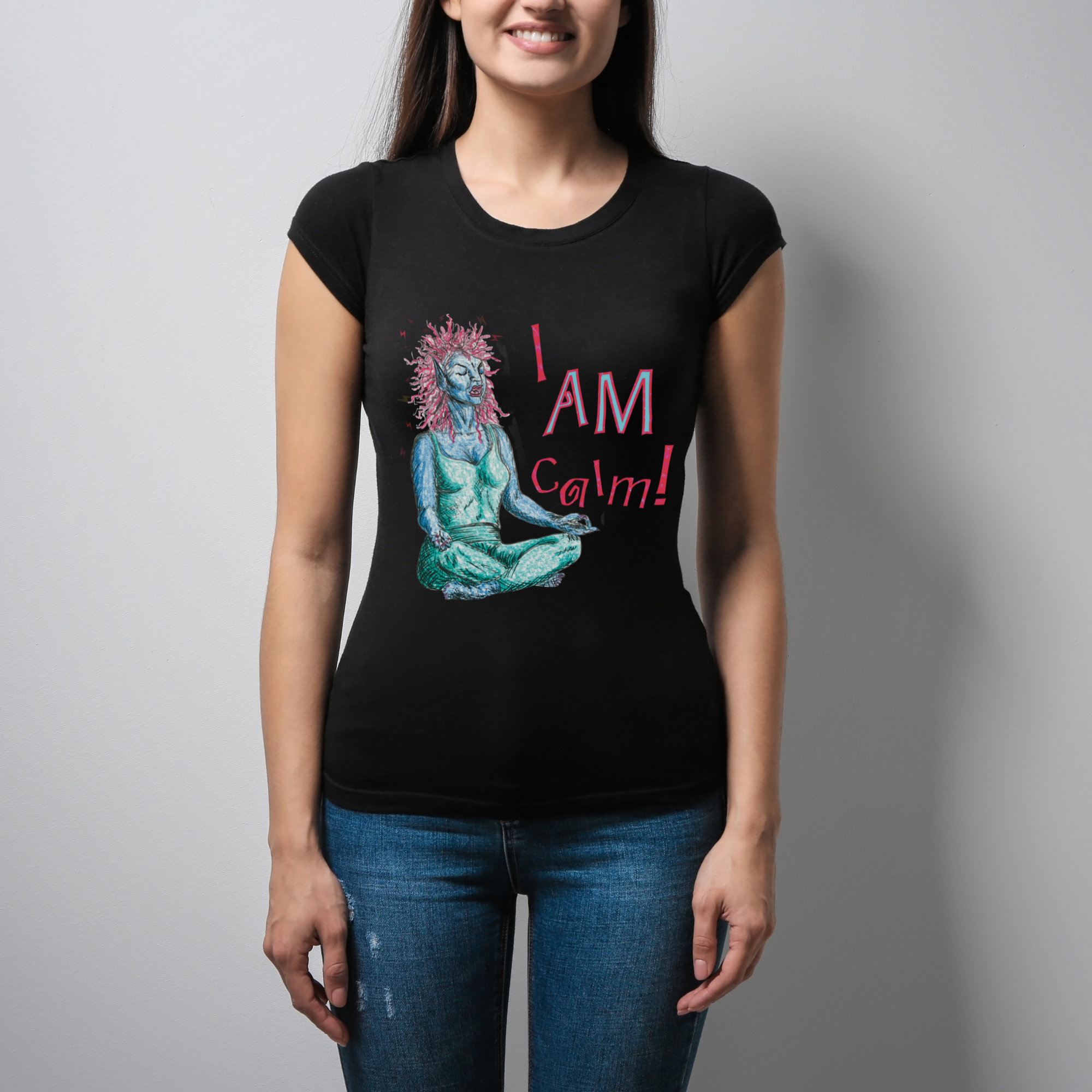 Hannah Kate Makes - Vente T-shirt à imprimés – unisexe - JE SUIS Calme ! T-shirt - Noir - 100 % Coton - Coupe Classique/Ajustée8