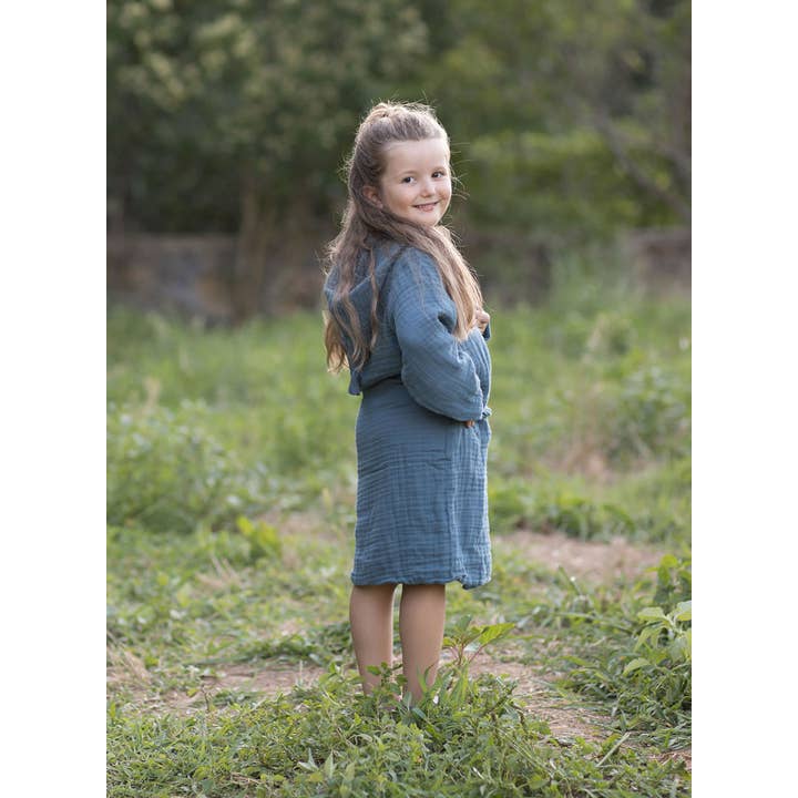 Organic Muslin Bathrobe İndigo 5-6 Years for wholesale by OrganicEra
