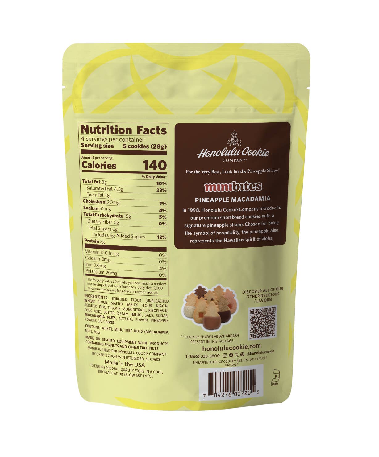 Honolulu Cookie Company - Wholesale Cookie - Pineapple Macadamia Minibites Shortbread Cookies 4oz.1