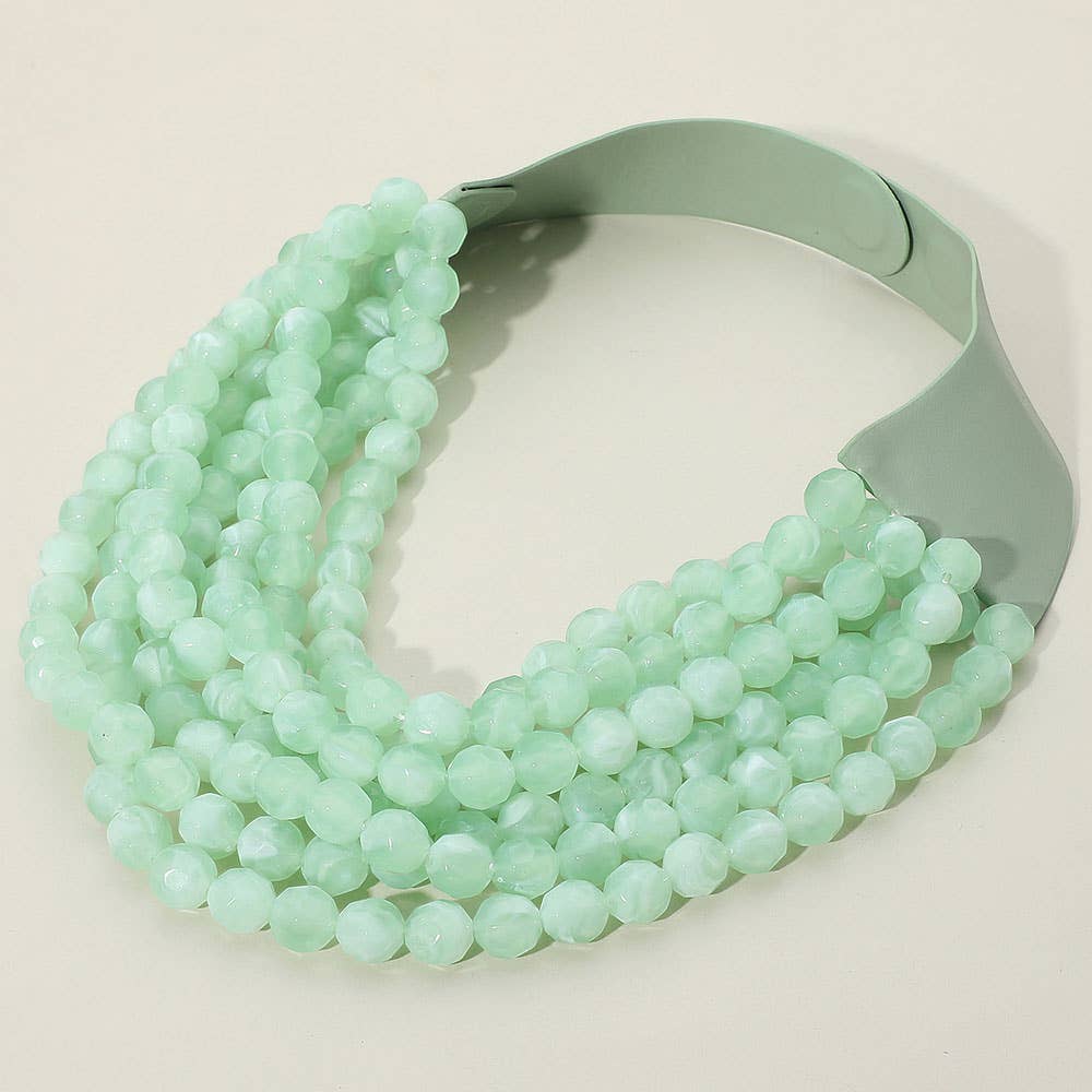 Sensibling Corp. - Wholesale Beaded/Pearl Necklace - Marbled Faceted Ball Beaded Multi Layered Faux Leather Magnetic Necklace9