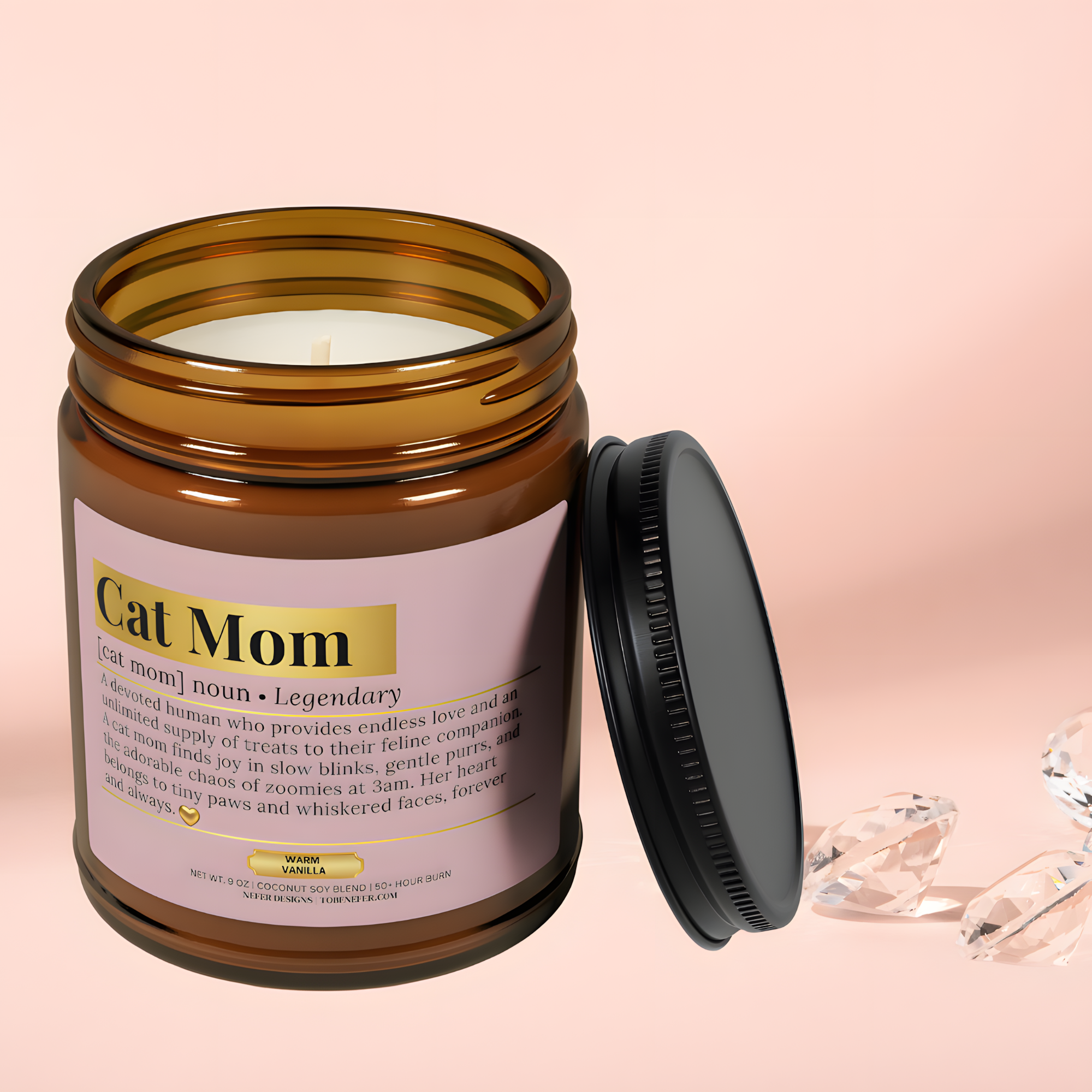 Nefer Designer Candles & Home Decor - Vente Bougie en bocal - Bougie en cire de soja avec définition du dictionnaire de maman chat | Pour la femme qui parle couramment le miaou2