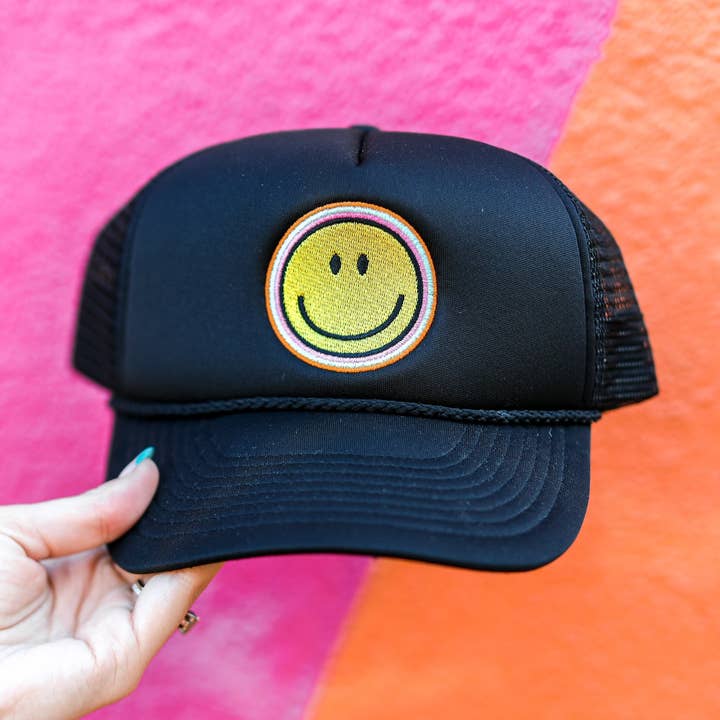 Jadelynn Brooke - Wholesale Trucker Hat - Women's - Happy Embroidered - Black Trucker Hat0