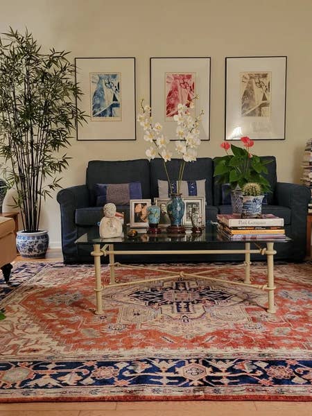 Tapis en laine fait main rétro classique Heriz Serapi rouge bleu se-45 pour la vente par Aesthetic Homes LLC