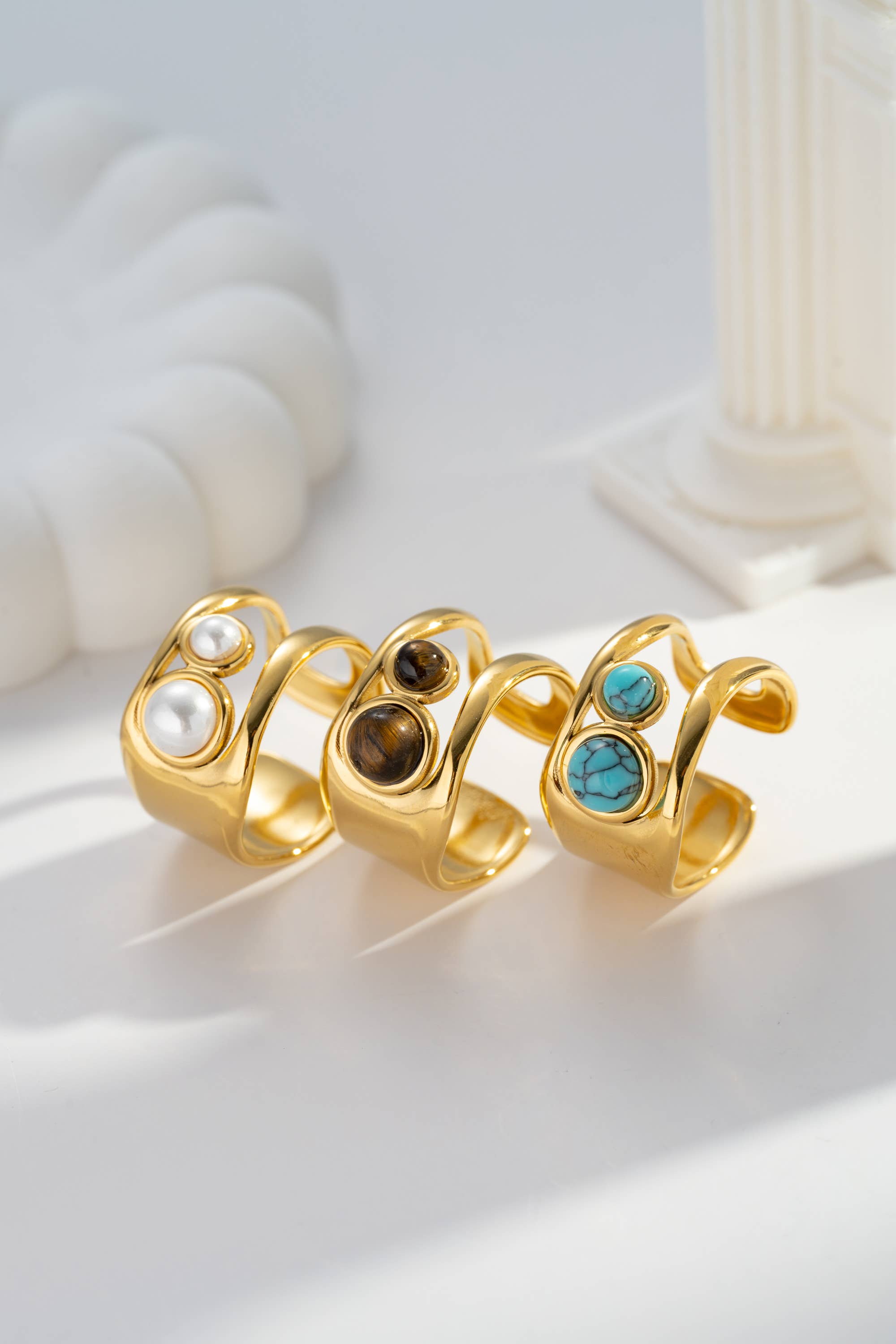 COSMOS - Wholesale Single Stone/Solitaire Ring - Modern design stainless steel ring adorned with natural stone3