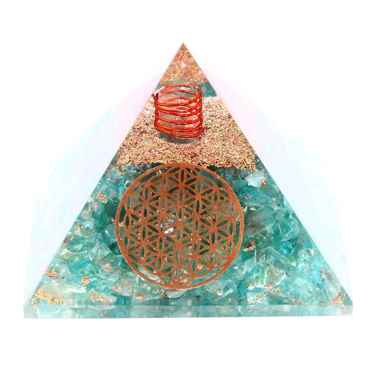 Artisans de Madagascar - Wholesale Meditation Supplies - Orgonite Flower of Life Aquamarine Pyramid 7.5 cm