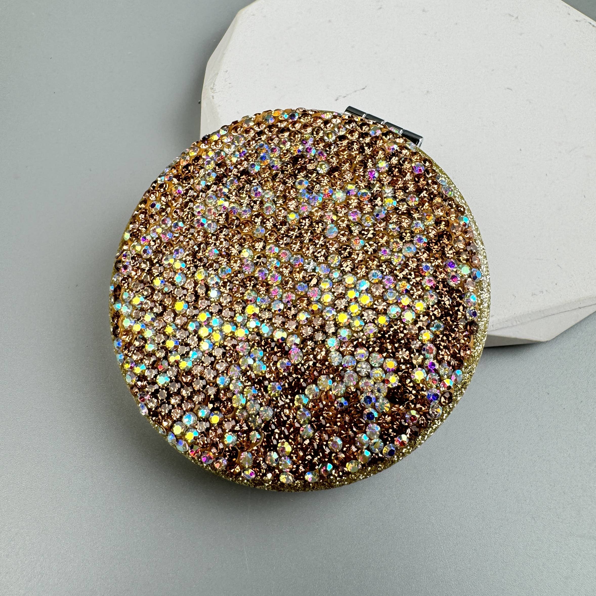 Ole - Wholesale Compact Mirror - Circle Ceramic Rhinestone Folding Makeup Mirror M044913