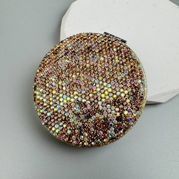 Ole - Wholesale Compact Mirror - Circle Ceramic Rhinestone Folding Makeup Mirror M044913