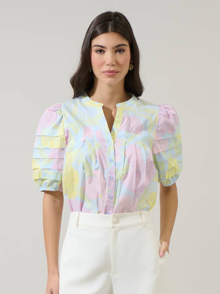 Brisa Floral Court Button Down Top for wholesale by Sugarlips
