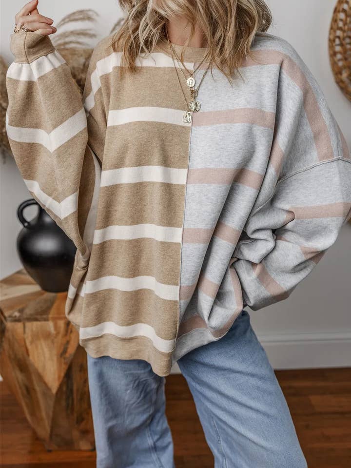 Lovesoft - Wholesale Tunic Sweater - Women's - Light French Beige Colorblock Oversized Sweater15