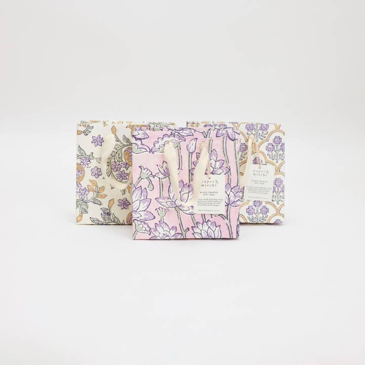 Paper Mirchi - Wholesale Gift Bag - Hand Block Printed Gift Bags (Small) - Lavender