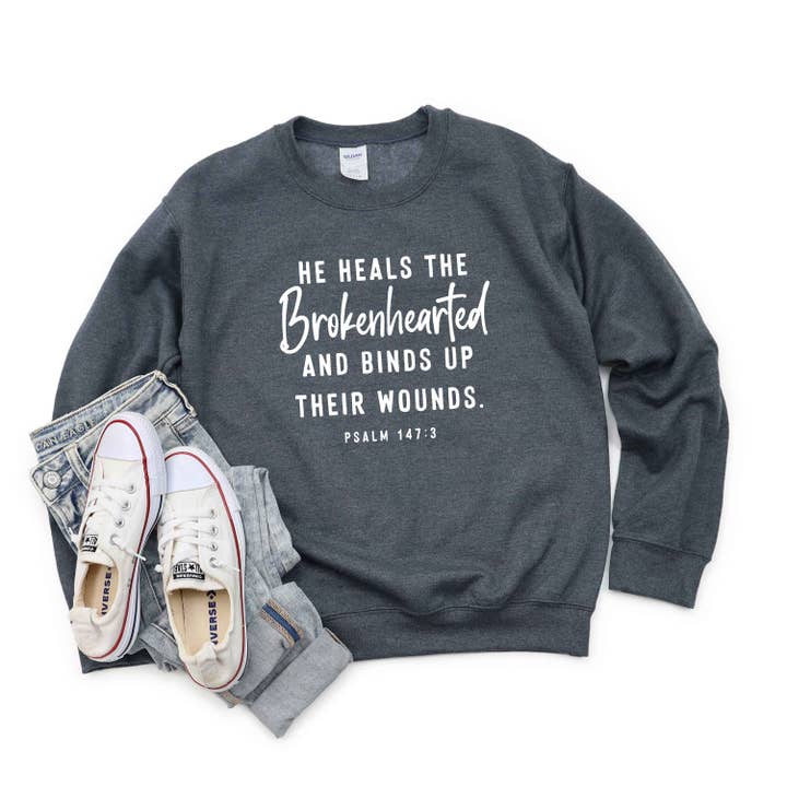 He Heals The Brokenhearted Script | Sweatshirt for wholesale by Olive And Ivory Wholesale