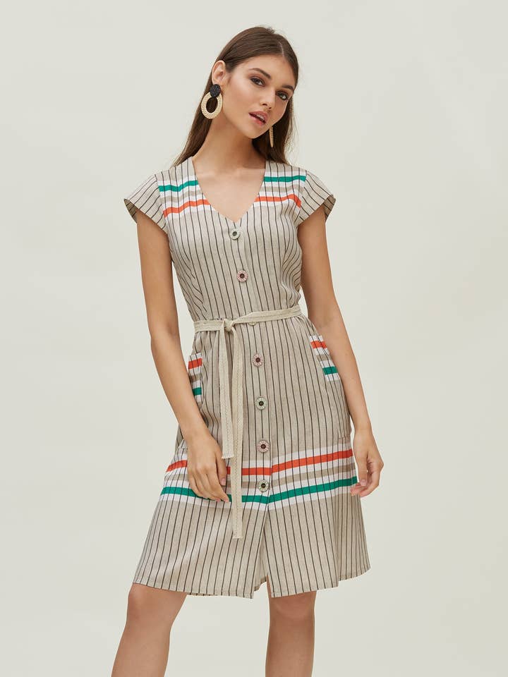 Buttoned Striped Dress for wholesale by OKY