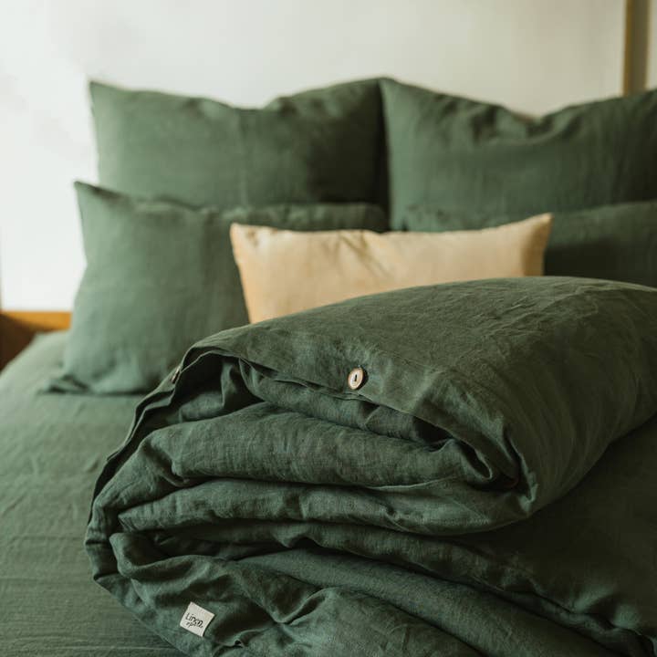 Linen Spells - Wholesale Duvet Cover - Forest Green Washed Linen Duvet Cover