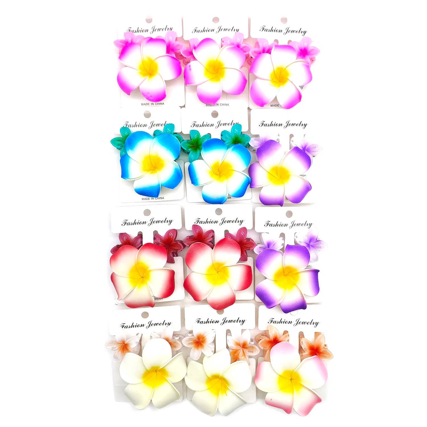 Diacly - Wholesale Hair Clip - Women's - 12pk Three Plumeria Hair Claw Clip Set1